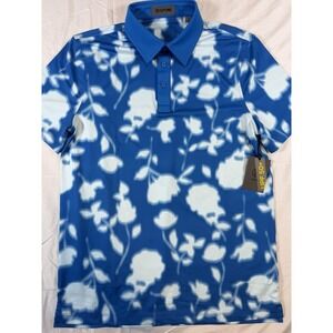 G/Fore Blur Floral Tech AOP Blue Mens MEDIUM Performance Golf Polo NWT $110‎